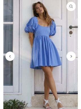 Strawberry Fields Puff Sleeve Mini Caribbean Blue Large